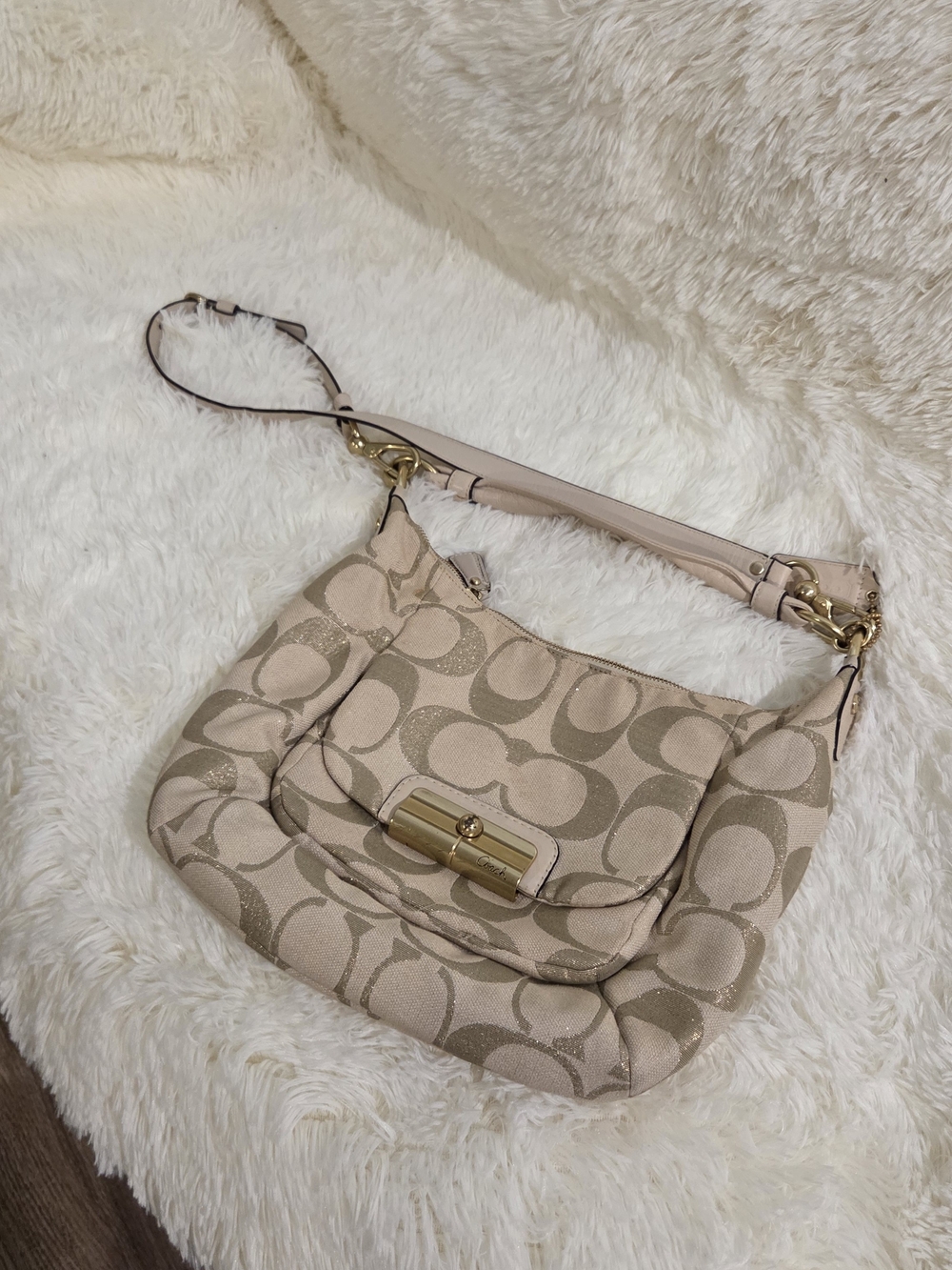 Coach Cream Shoulder Bag with Signature Pattern